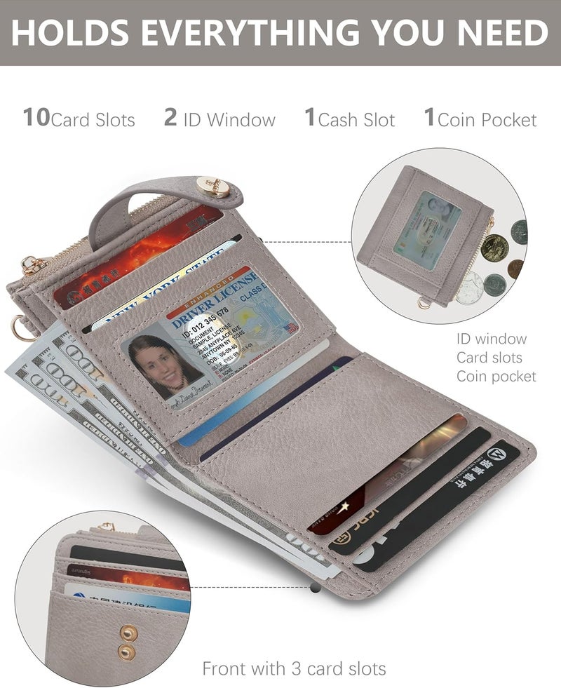 Sunpour Small Wristlet Wallets for Women Keychain Wristlet Wallet RFID Blocking Key Chain Wallet With Zipper Coin Pocket,2 Id Window (Stone Gray) - Image 4